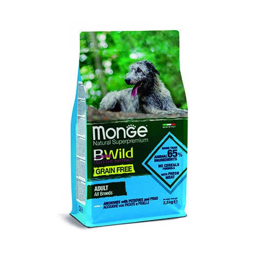 MONGE CANE ALL BREEDS ADULT GRAIN FREE ACCIUGHE PATATE E PISELLI 2,5 KG