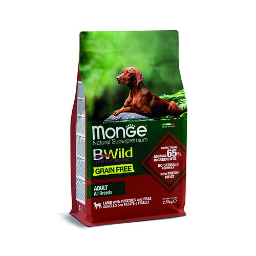 MONGE CANE ALL BREEDS ADULT GRAIN FREE AGNELLO PATATE E PISELLI 2,5 KG