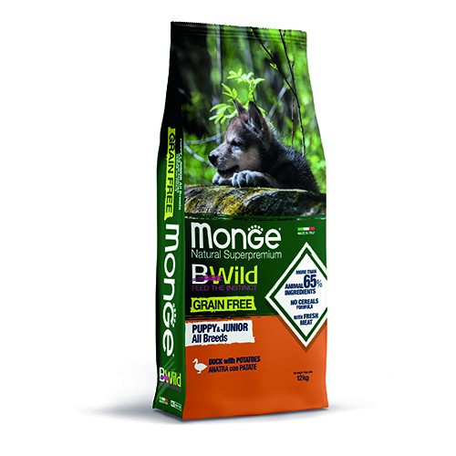 MONGE CANE ALL BREEDS PUPPY&JUNIOR GRAIN FREE ANATRA E PATATE 12 KG