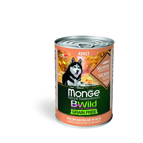 MONGE CANE GRAIN FREE ADULT SALMONE ZUCCA E ZUCCHINE 24 6 lattine