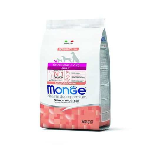 MONGE EXTRA SMALL ADULT SALMONE/RISO GR 800