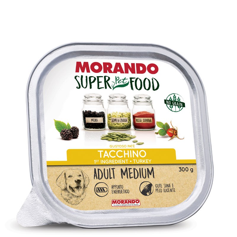 MORANDO SUPERPETFOOD CANE ADULT MEDIUM PATE' TACCHINO FRESCO GR 300x18