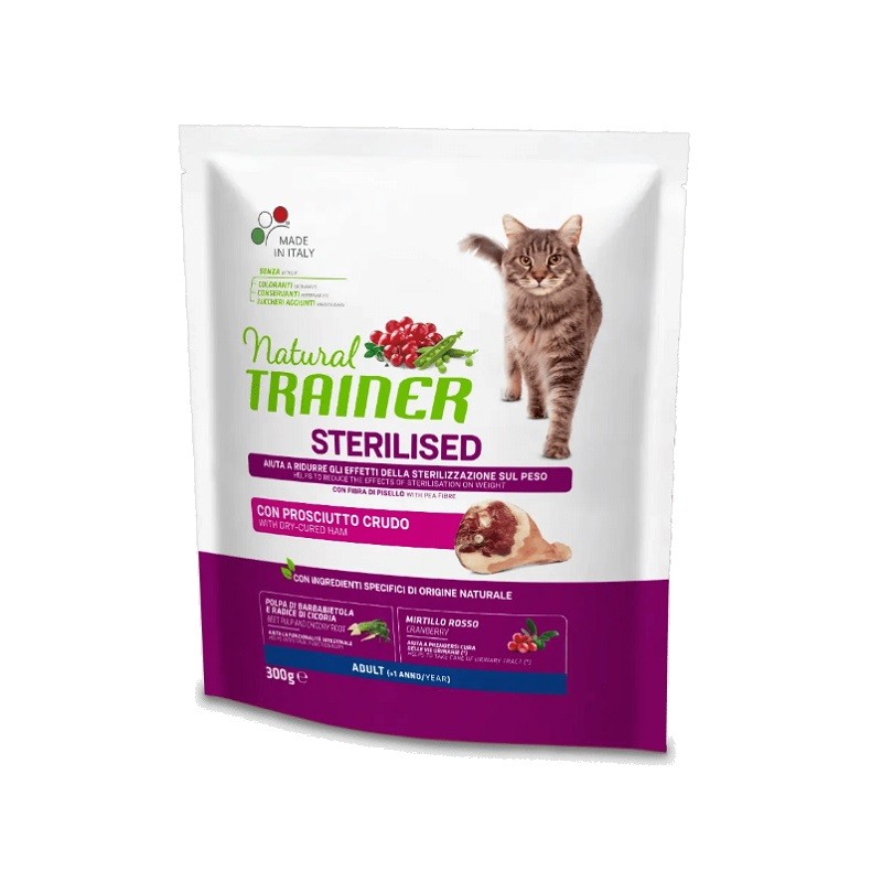 NATURAL TRAINER GATTO STERILIZZATO PROSCIUTTO CRUDO GR 300 new pack