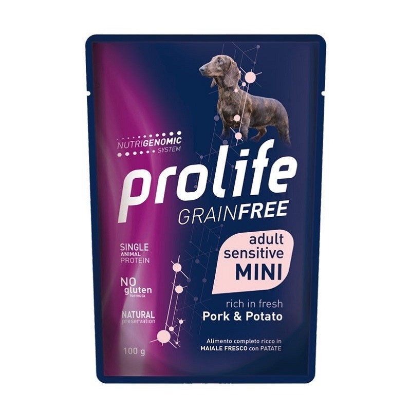 PROLIFE CANE GRAIN FREE ADULT MAIALE E PATATE BUSTA GR 100 X 10