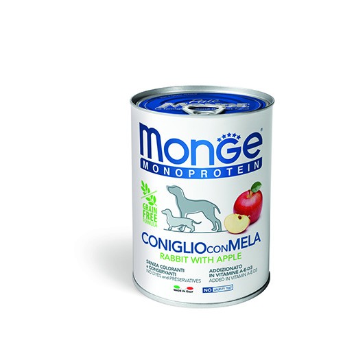 MONGE CANE FRUIT MONOPROTEICO CONIGLIO,RISO E MELA GR 400 6 lattine