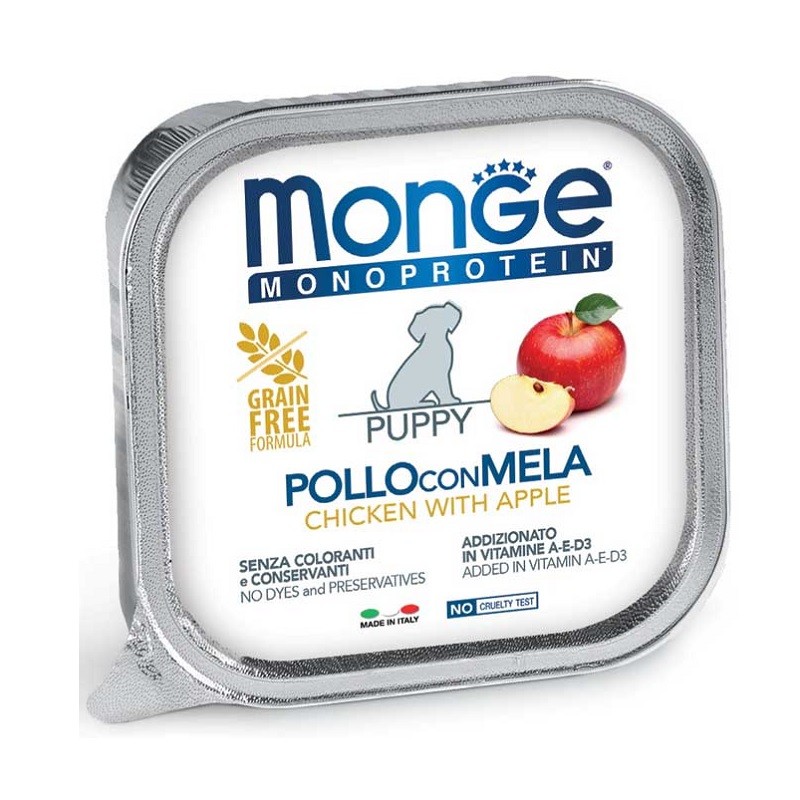 MONGE CANE FRUIT MONOPROTEICO JUNIOR POLLO e MELA GR 150 6 vaschette