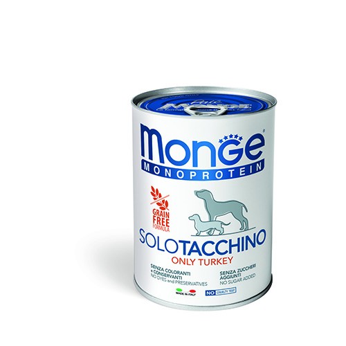 MONGE CANE MONOPROTEICO PATE' TACCHINO GR 400 6 lattine
