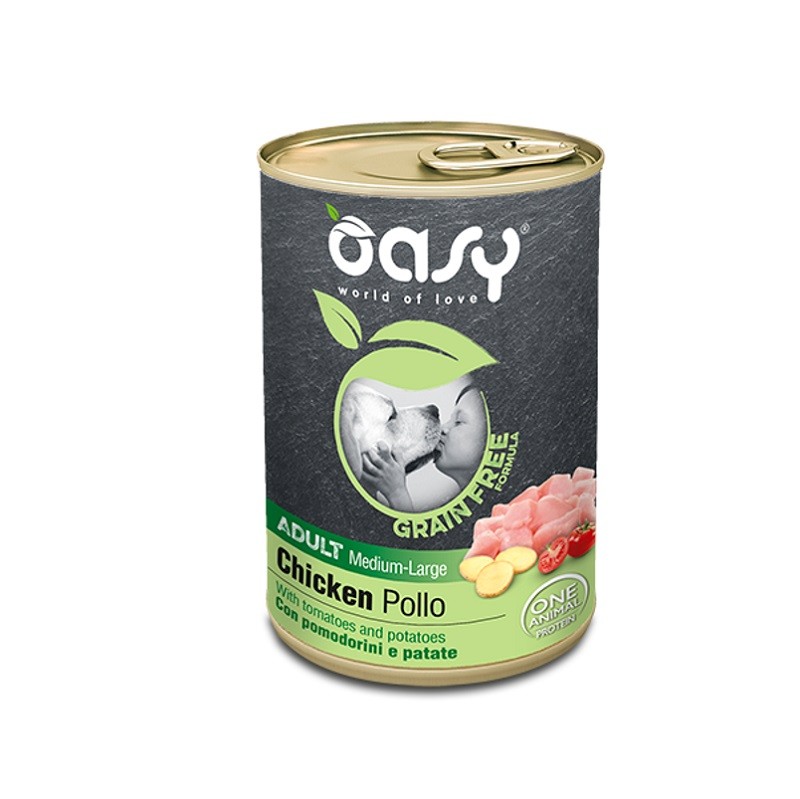 OASY WET DOG GRAIN FREE ADULT MEDIUM/LARGE POLLO GR 400 6 lattine
