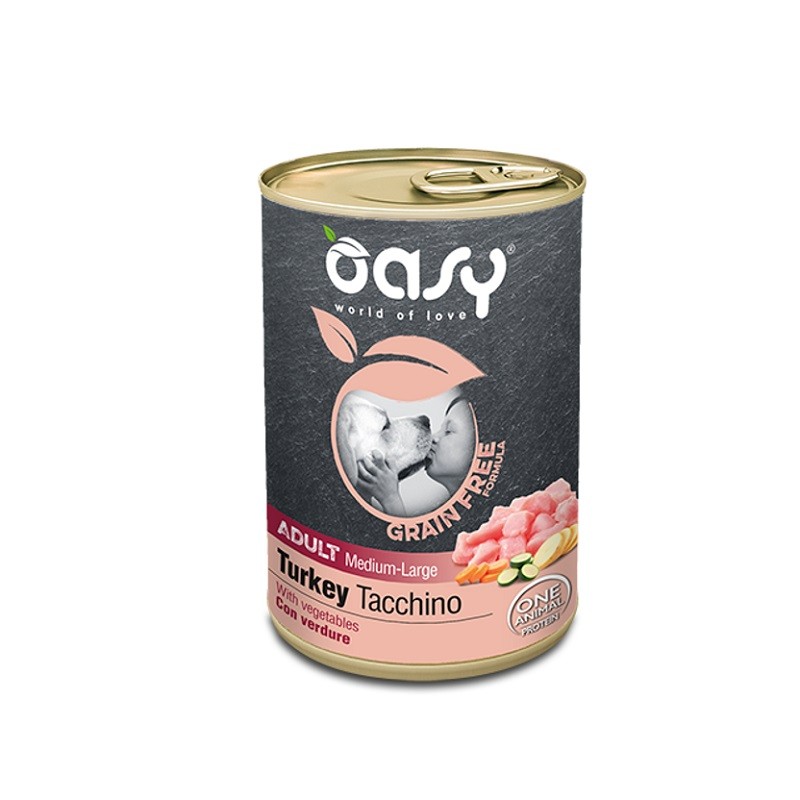 OASY WET DOG GRAIN FREE ADULT MEDIUM/LARGE TACCHINO GR 400 6 lattine