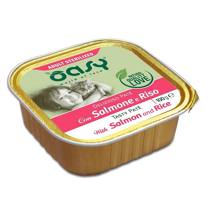 OASY GATTO DELIZIOSO PATE' STERILIZZATO SALMONE GR 100 8 vaschette