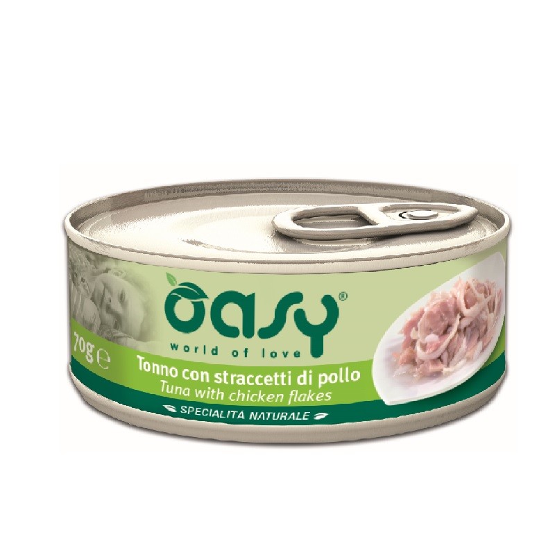 OASY Wet Cat - TONNO CON STRACCETTI di POLLO Lattina GR 70 6 lattine
