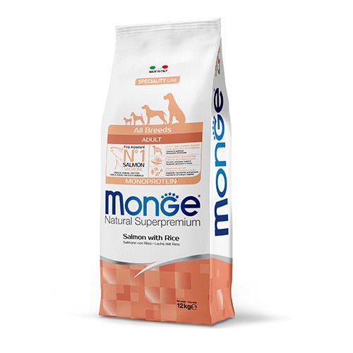 MONGE CANE CROCCHETTE MONOPROTEICHE ALL BREEDS ADULT SALMONE E RISO KG 12