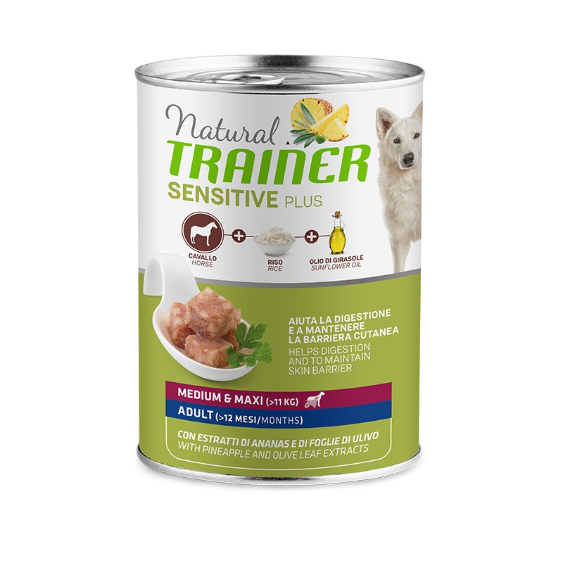 NATURAL TRAINER CANE SENSITIVE PLUS MEDIUM&MAXI ADULT CAVALLO 400 GR (12 lattine)