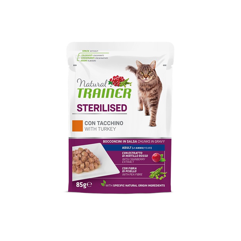 NATURAL TRAINER BOCCONCINI GATTO STERILISED TACCHINO 85 GR (12 bustine)