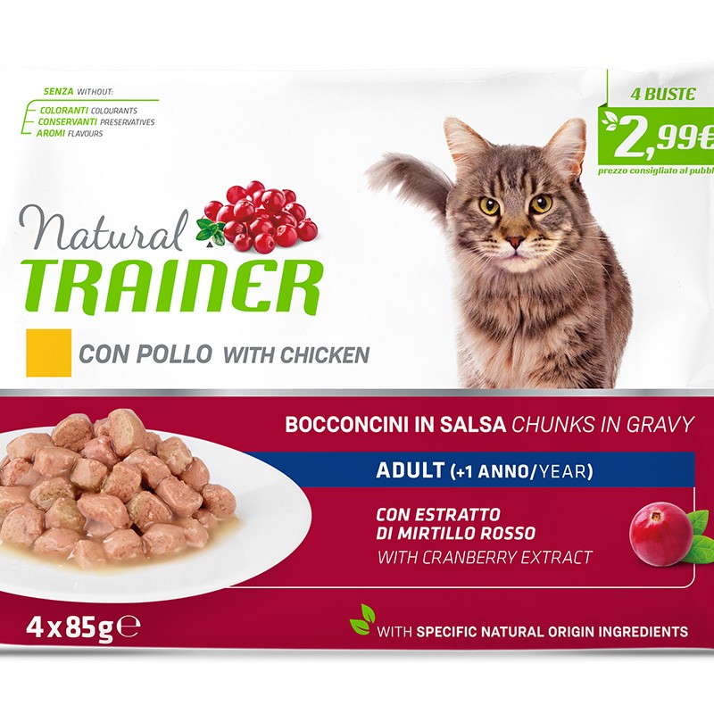 NATURAL TRAINER BOCCONCINI GATTO ADULT FLOWPACK POLLO 85 GR (52 bustine)