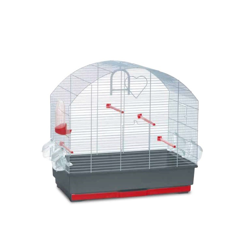 GABBIA PER UCCELLINI "ASSO DI CUORI" BIANCA CON DETTAGLI ROSSI cm 59 x 36 x h 57,5