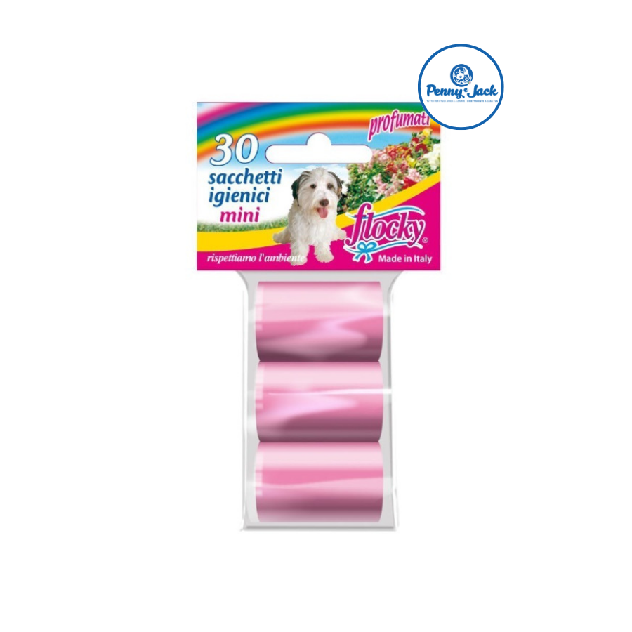 SACCHETTI IGIENICI MINI AZZURRI o ROSA 3 ROTOLINI (10 sacchetti a rotolino) - immagine 2