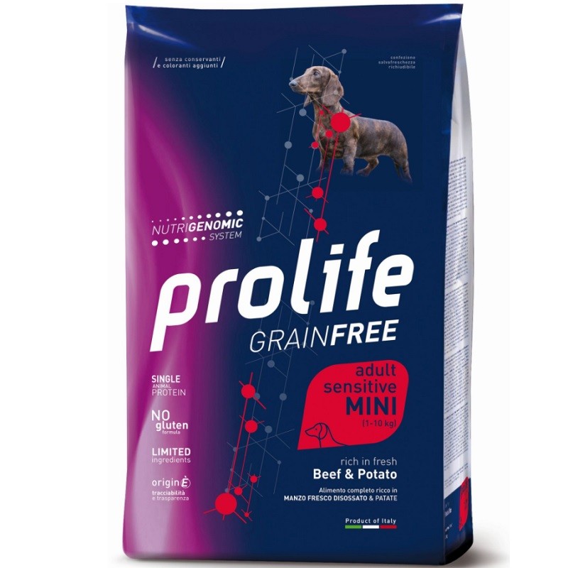 PROLIFE CANE GRAIN FREE SENSITIVE ADULT MANZO E PATATE MINI GR 600