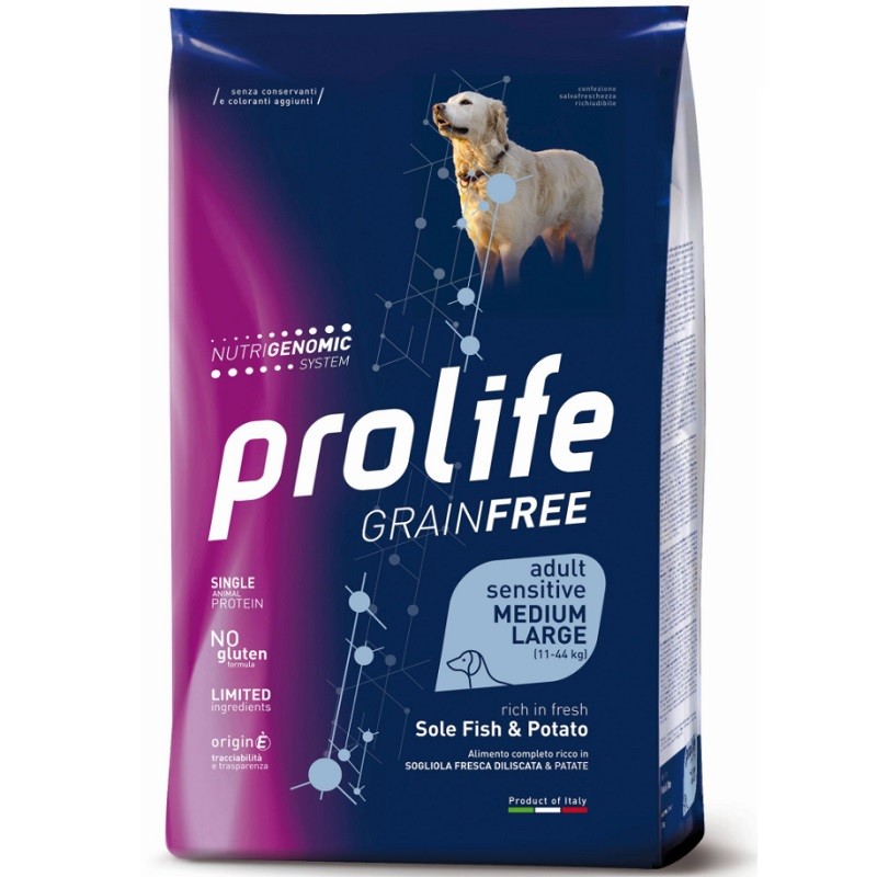 PROLIFE CANE GRAIN FREE SENSITIVE ADULT PESCE E PATATE MEDIUM E LARGE KG 2,5