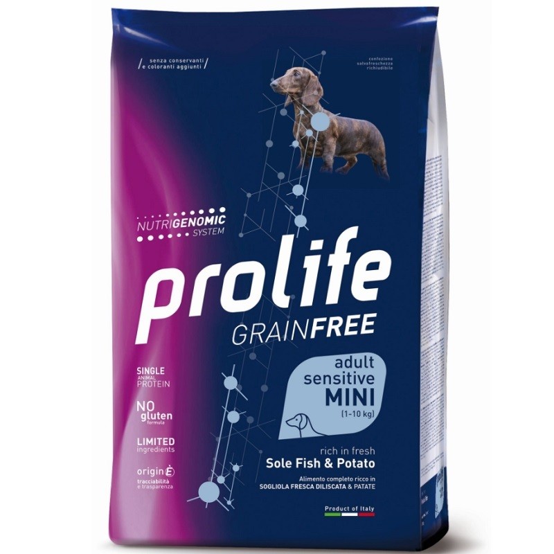 PROLIFE CANE GRAIN FREE SENSITIVE ADULT SOGLIOLA E PATATE MINI KG 2